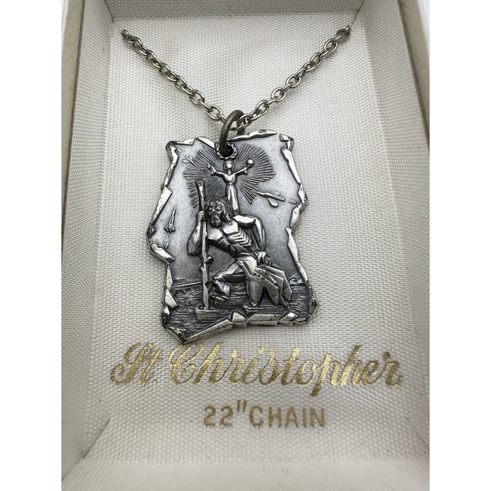 St. Christopher protector Pendant Necklace Airplane & spaceship Vintage 22โ